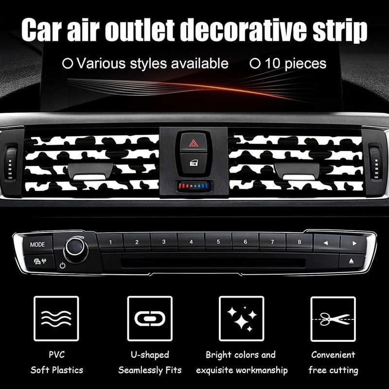 DGDRHZ 10 Pieces Cow Print Car Air Conditioner Air Outlet Decorative Strips, Cow Print car Accessories, Flexible Shiny Auto Car Vent Interior Accessories for All Air Vent Outlet (Black White-Cow) - Image 3